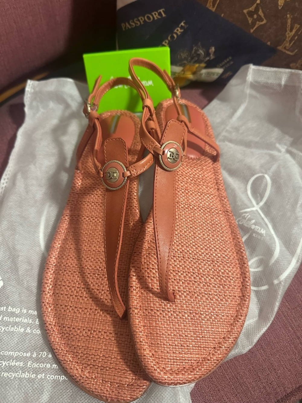 Sam Edelman Coral-Orange Leather & Woven Thong Sandals•NWOT